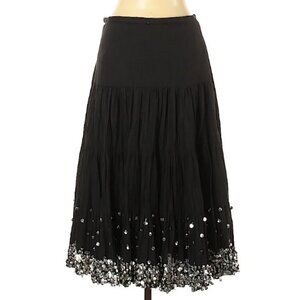Black cotton sequin-embellished A-line skirt
